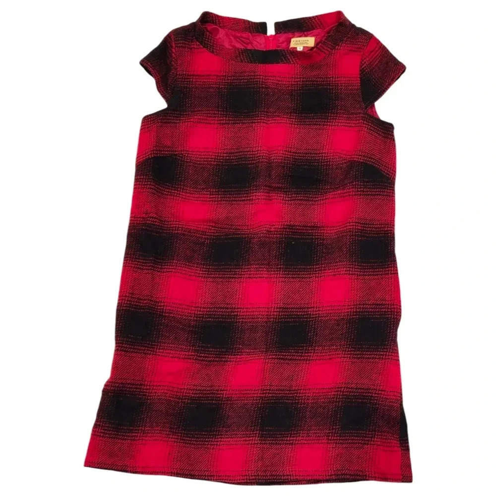 Piko 1988 Red Black Tartan Buffalo Plaid Checkered Shift Mini Dress Size Small - Picture 2 of 10